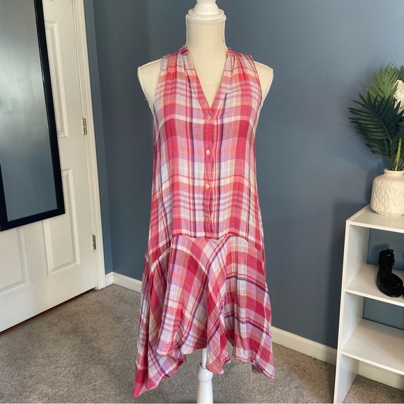 3/$30 Maeve Anthropologie Pink Pippa Plaid Swing Dress - Picture 1 of 8